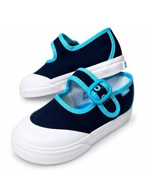 Vans Toddler Mary Jane Sneakers Navy Aqua Buckle Strap Rubber Toe Size 6